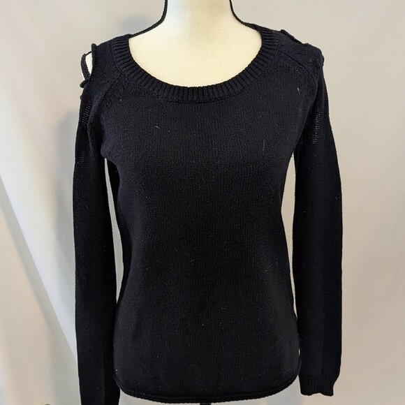 EUC - G by Guess Cold Shoulder Cutout Black Sweater - S - Picture 1 of 7